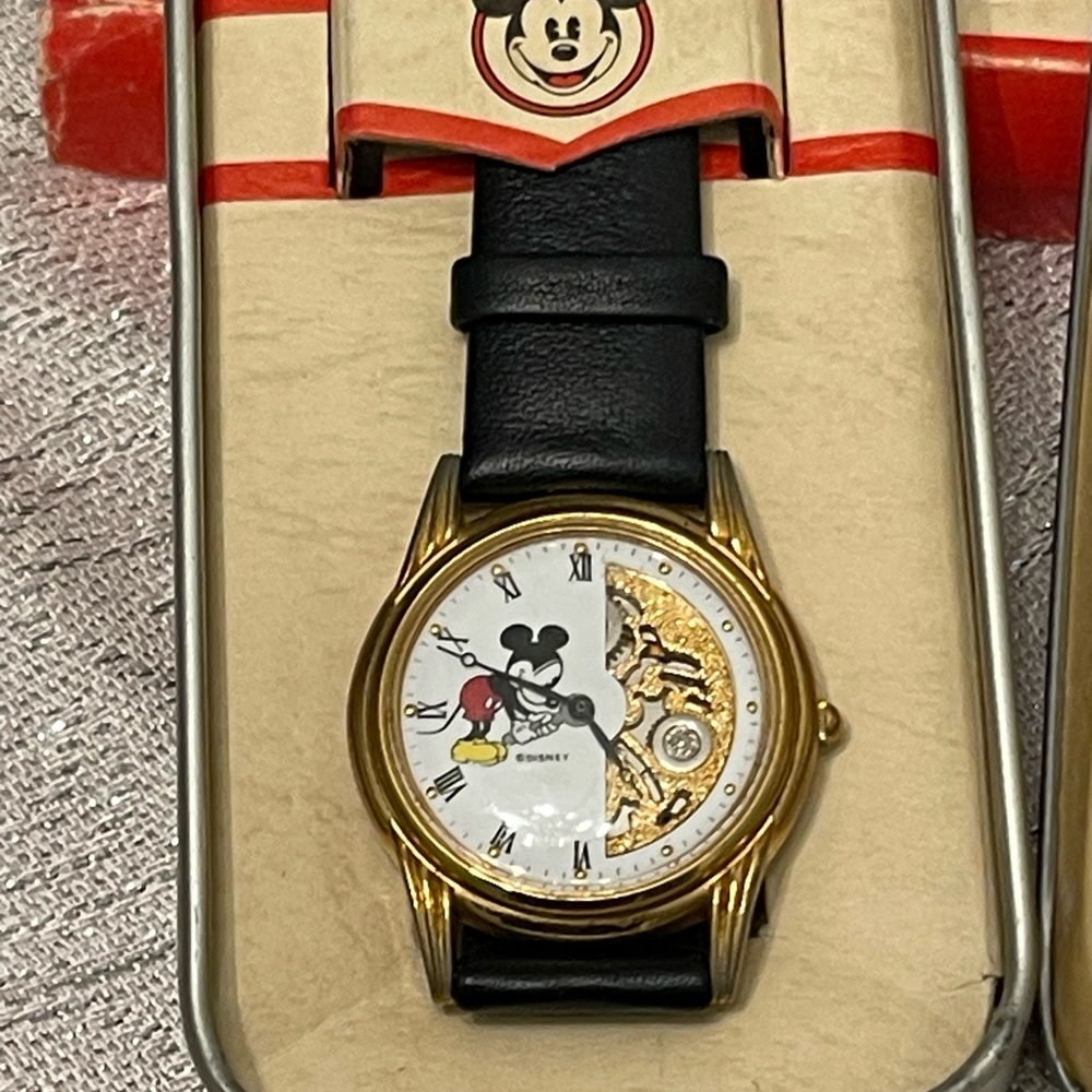 Disney Mickey Mouse Gold and Black Leather Watch